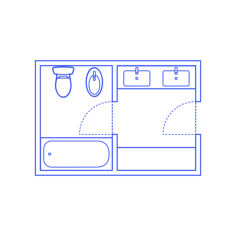 Layouts Bathrooms Primary Split Bidet 2 Wall Facing Simple Line Art Svg Vector, Free Vectors File